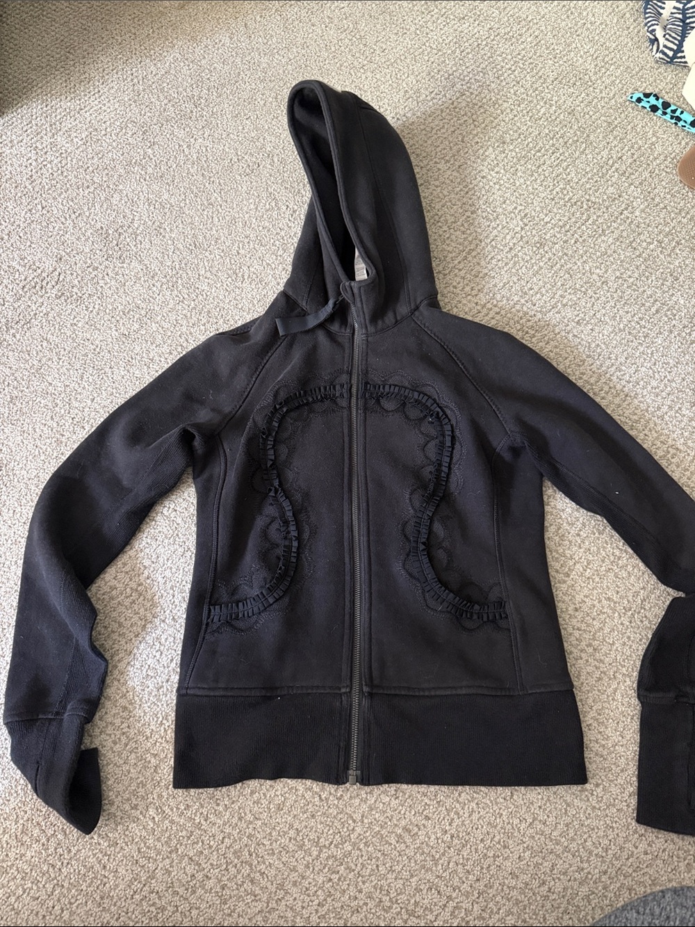 Lululemon Black Women's Ruffle-Trim Zip Hoodie